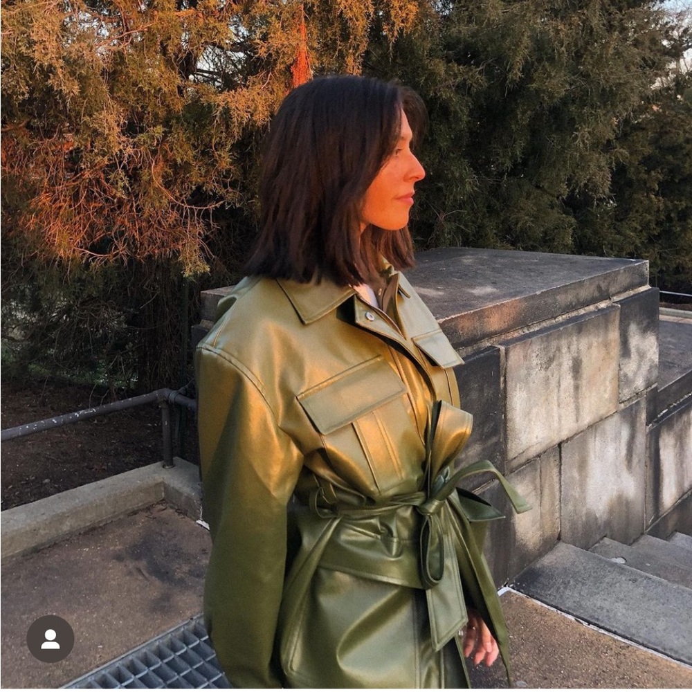 Princess Polly green faux leather belted jacket